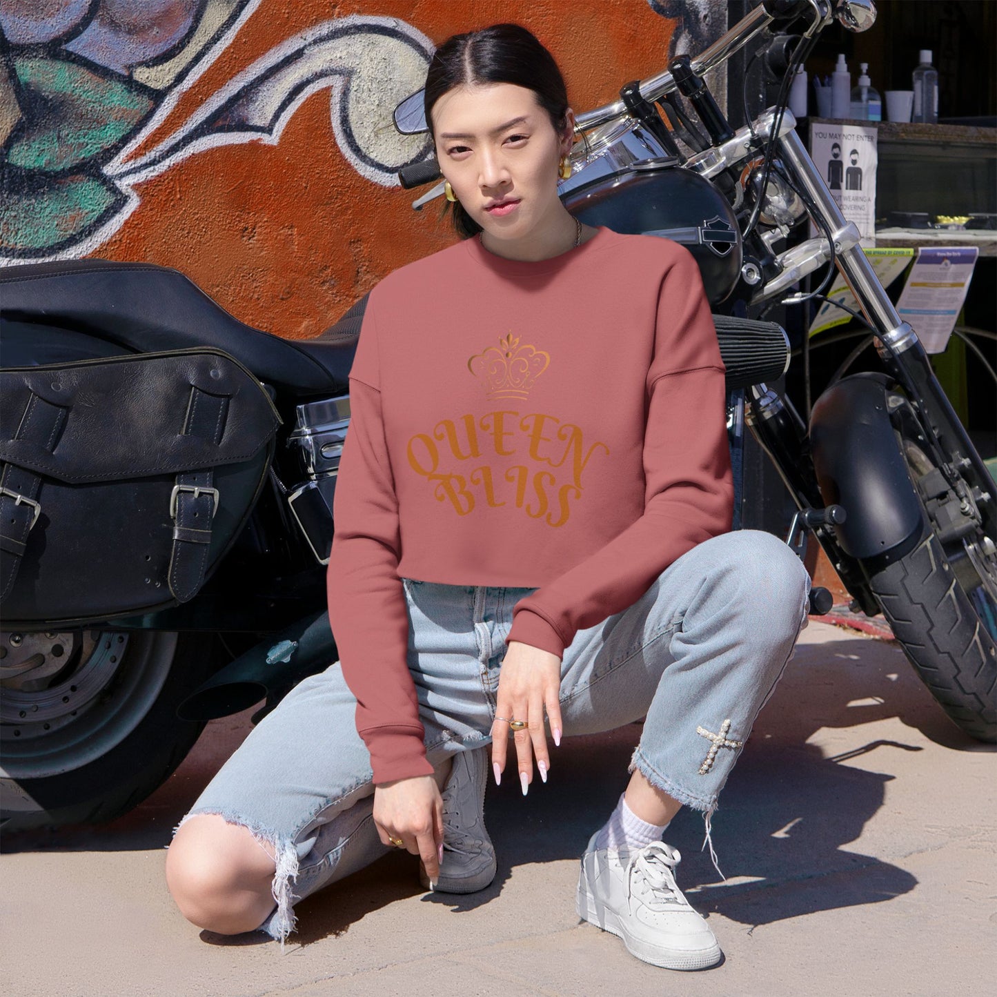 Crowned Queen Bliss Crop Top Hoodie Couple Set for Women