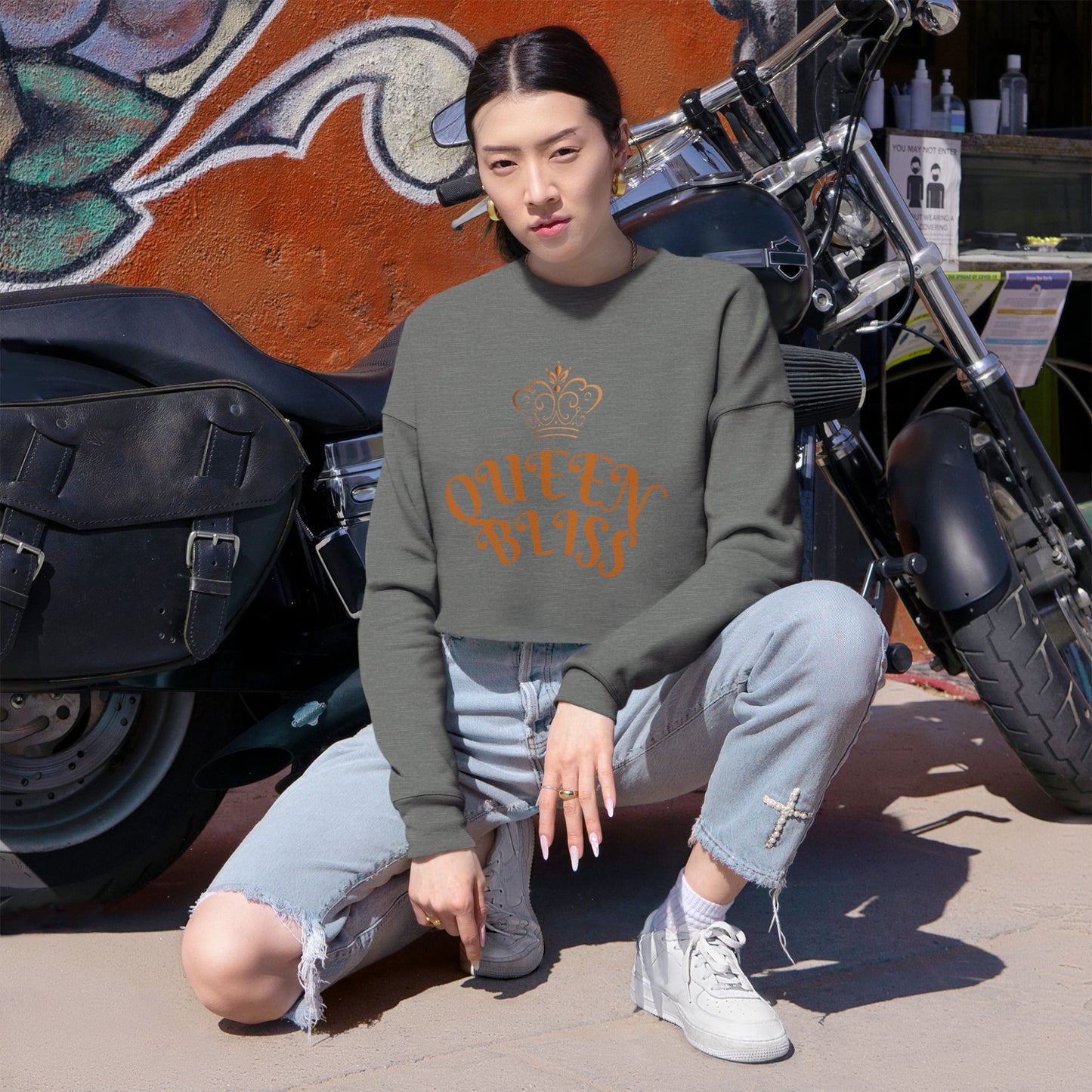 Crowned Queen Bliss Crop Top Hoodie Couple Set for Women